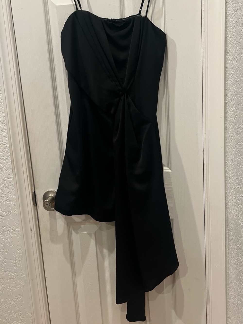 Lulu's Black Asymmetric Knot-Detail Mini Dress